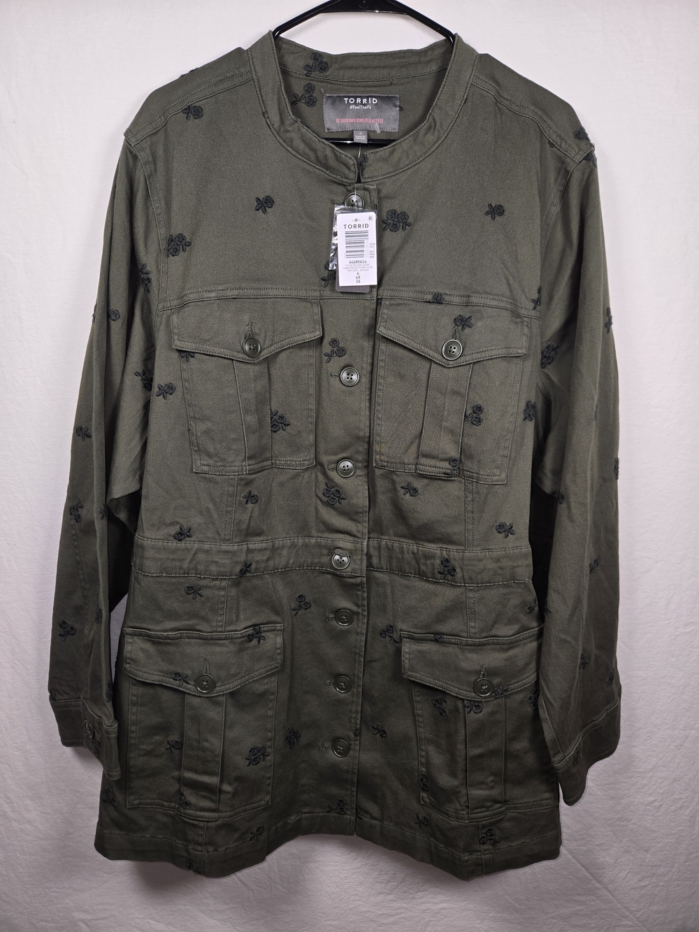 NWT Torrid Olive Fitted Military Embroidered Tawny Daisies Floral Cotton Jacket - Picture 13 of 13